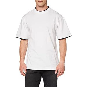 Urban Classics Heren Contrast Tall Tee Loose Fit Korte mouw T - Shirt, Wit (Wht/Blk 224), XXXXL