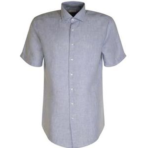 Seidensticker Zakelijk overhemd voor heren, regular fit, zacht, kent-kraag, korte mouwen, 100% linnen, lichtblauw, 44