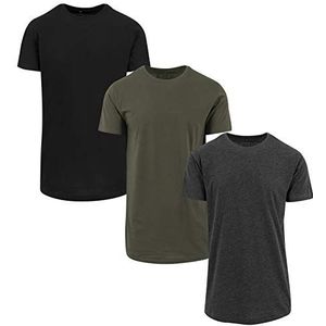 Build Your Brand Heren Shaped Long Tee 3-pack T-shirt, meerkleurig (Blk/Cha/Oli 02280), S