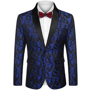 COOFANDY Mannen Bloemen Tuxedo Dinner Jacket Regular Fit Shawl Revers Paisley Prom Party Suit Jassen - blauw - L