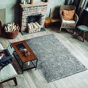 Exclusief - tapijt voor woonkamer, langpolig, zilverkleurig, 60 x 120 cm, zachte textuur en zeer gevoerd, tapijt van polyester en jute op de achterkant