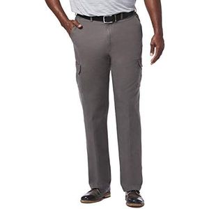 Haggar Men's Big-Tall Stretch Comfort Cargo Expandable Waist Classic Fit Plain Front Pant, Medium Grey, 48x29