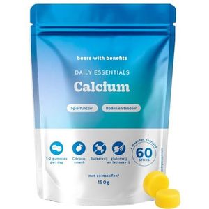 Calcium 500 mg Gummies – Daily Essentials – Draagt bij aan een normale spierfunctie, botten en tanden – 60 stuks (2 maanden voorraad) – Suikervrij, vegan – Bears with Benefits