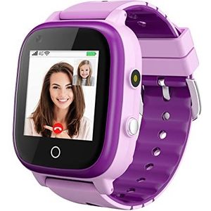 OKYUK 4G Smartwatch voor kinderen met simkaart, GPS-tracker, meerdere desktopstijlen om uit te kiezen, twee-weg oproepen, SOS, WLAN, waterdicht touchscreen, voor 4-12 jongens en meisjes (T5 paars)