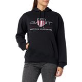 GANT Rel Archive Shield Hoodie voor dames, zwart, XXL