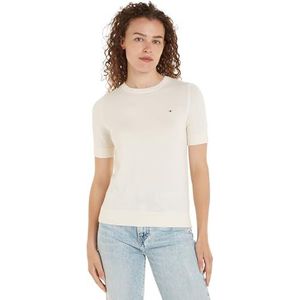 Tommy Hilfiger Trui voor dames, korte mouwen, ronde hals, Geel (ivoorbloemblaadje), XS