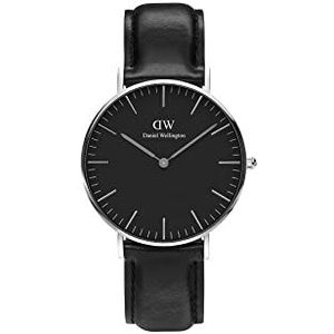 Daniel Wellington Classic Sheffield, zwart/zilveren horloge, 36 mm, leer, voor dames en heren, zilver/zwart, 36mm, armband