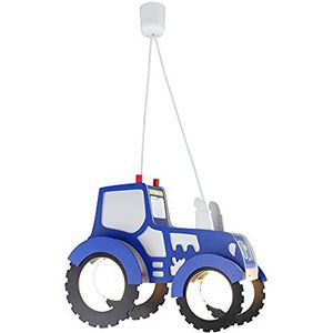 Elobra Plafondlamp tractorlamp tractor voor jongens kinderkamer hanglamp kinderlamp met E27-fitting, led [energieklasse A++] 127971 donkerblauw zilver