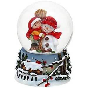 Dekohelden24 Sneeuwbol - sneeuwpop met kind - afmetingen H/B/Ø kogel: ca. 6,5 x 4,8 cm Ø 4,5 cm, 501861-muts, muts