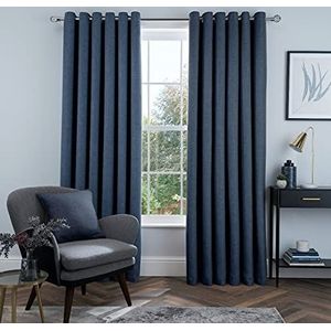 Sleepdown Verduisterende gevoerde gordijnen in linnenlook, warmte-isolerend, voor slaapkamer en woonkamer, marineblauw, 2 x 46 x 72 inch