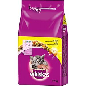 Whiskas kattenvoer droogvoer junior <1 voor kittens / kittens met kip, 6 zakjes (6 x 1,9 kg)
