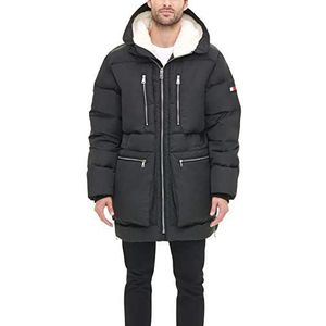 Tommy Hilfiger Zware gewatteerde sherpa-parka met capuchon voor heren, zwart, XL