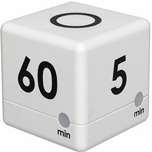 TFA Dostmann digitale teerling timer CUBE-TIMER, 38.2032.02, 4 vooringestelde tijden, zeer eenvoudige bediening, Alarmtoon, LED + vooralarm, wit, (L) 60 x (B) 60 x (H) 60 mm