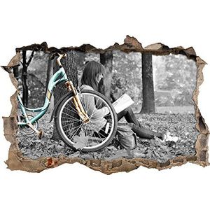 Pixxprint 3D_WD_5203_92x62 jongens meisjes met fiets muurdoorbraak 3D muursticker, vinyl, zwart/wit, 92 x 62 x 0,02 cm