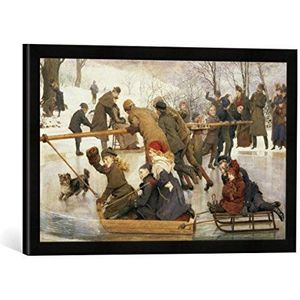 Ingelijste foto van Robert Barnes ""A Merry-Go-Round on the Ice, 1888"", kunstdruk in hoogwaardige handgemaakte fotolijst, 60x40 cm, zwart mat