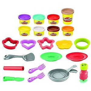 Play-Doh Kitchen Creations Flip in de Pan-speelset, 14-delige speelgoedset met ontbijtthema voor kinderen vanaf 3 jaar en boetseerklei in 8 kleuren