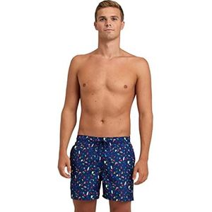 ARENA Men's Beach Boxer Allover Swim Trunks, Navy-Multi, S, Navy-multi, S