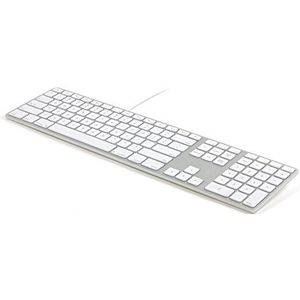 Matias FK318S Aluminum Wired USB-toetsenbord/toetsenbord voor Apple Mac OS, QWERTY, US, met responsieve platte toetsen en extra numeriek toetsenblok, zilver/wit