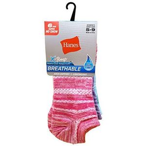 Hanes Women's Lightweight Breathable Super No Show Socks 6 Pair Pack, Pink/Grey Accent Design, Shoe Size: 5-9