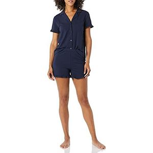 Amazon Essentials Dames katoenen modale Piped Notch-kraag pyjamaset (verkrijgbaar in grote maten), marineblauw, S