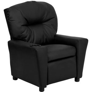 Flash Furniture Contemporary Kids Fauteuil met bekerhouder, leer, zwart ledersoft, set van 1