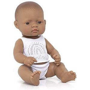 Miniland Dolls 31357 Latijns-Amerikaanse babypop voor kinderen, 32 cm, van zacht vinyl, met ondergoed in geschenkdoos