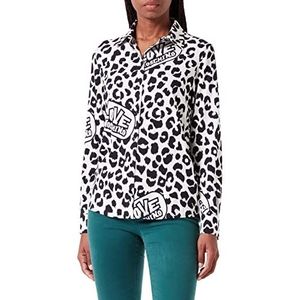 Love Moschino Dames Regular Fit Lange Mouwen met Animalier Allover Print. Shirt, Beige Black, 40