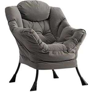 Luie stoel lounge stoel met armleuningen en zijvak relax fauteuil met moderne waterproof stof en stalen frame, Grijs