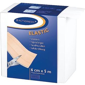 ACTIOMEDIC I ELASTIC EHBO-verband, Hypoallergene pleister op rol voor kinderen & volwassenen in beschermende opbergdoos, 6cm x 5m