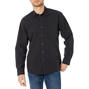 Amazon Essentials Men's Casual poplin overhemd met normale pasvorm en lange mouwen, Gewassen zwart, L