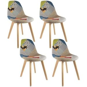 THE HOME DECO FACTORY Set van 4 Scandinavische patchwork-meubels, zitstoel, voor woonkamer, eetkamer, slaapkamer, meubels, meerkleurig, L 58 x H 86,5 x D 47 cm