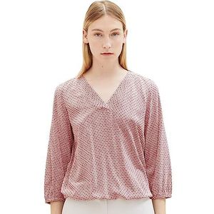 TOM TAILOR Damesblouse met patroon en V-hals, 32366-roze geometrisch design, 36