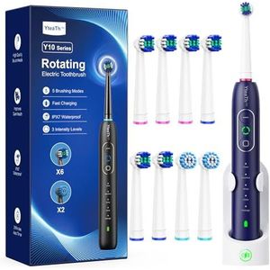 Elektrische tandenborstel, draaibaar, voor het bleken van tanden, tandenborstels voor volwassenen, met 3 intensiteiten, 5 modi, 8 borstelkoppen, waterdicht IPX7, elektrische tandenborstel voor op reis