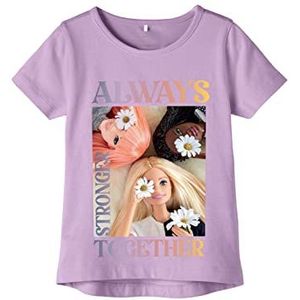 NAME IT Meisjes Nmfabeline Barbie Ss Top Box Sky T-shirt, Double Cream, 98 cm