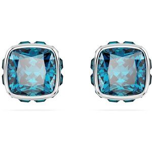 Swarovski Birthstone Oorknopjes, Square Slijpvorm, December, Blauw, Rodium Toplaag