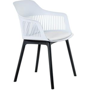 DRW Set van 4 stoelen van PP met PU-kussen in wit en zwart, 54 x 58 x 83 cm