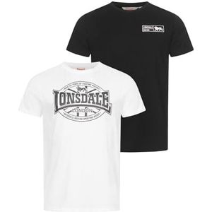 Lonsdale Heren T-shirt normale pasvorm dubbelpak CLONKEEN, zwart/wit, XXL, 117599