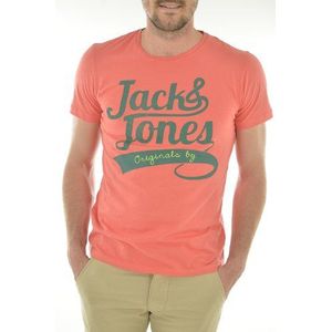 JACK & JONES Heren T-shirt BEYIF TEE SS CREW NECK, Oranje (gekruiste koraaldetail: slim fit), S