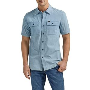 Lee Heren Extreme Motion All Purpose Classic Fit Korte Mouw Button Down Werknemer Shirt Extreme Motion All Purpose Classic Fit Korte Mouw Button Down Werker Shirt, Lichte Was Chambray, S