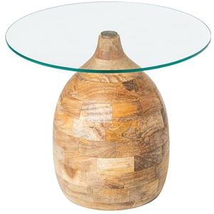 DRW Ronde salontafel van glas en hout in transparant en naturel, 50 x 50 x 42 cm