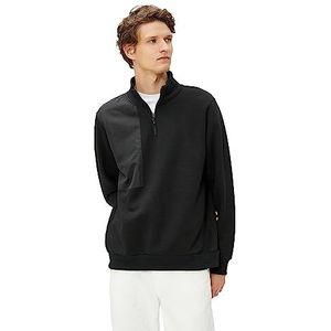 Koton Sweatshirt met halve rits voor heren, hoge hals, zwart (999), M