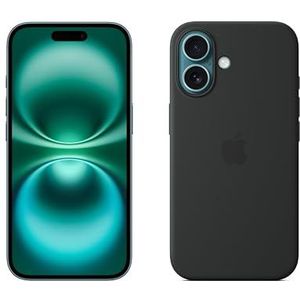 Apple iPhone 16 (128 GB) - Blauwgroen + Siliconenhoesje met MagSafe - Zwart