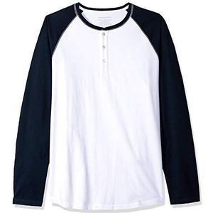 Amazon Essentials Men's Henley-shirt met normale pasvorm en lange mouwen (verkrijgbaar in grote en lange maten), Marineblauw Wit, L
