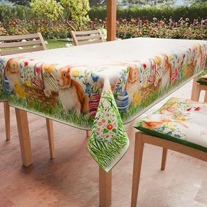 PETTI Artigiani Italiani - Tafelkleed voor Pasen, vuilafstotend, rechthoekig, voor Pasen, keuken, design Bunny X18, zitbank (140 x 360 cm), 100% Made in Italy