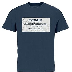 ECOALF, New Natalf Label Patch T-shirt voor heren, korte mouwen, van katoen, gerecycled weefsel, T-shirt met korte mouwen, katoenen T-shirt voor heren, Donkerblauw, S