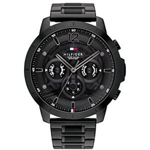 Tommy Hilfiger Multi-wijzerplaat kwarts horloge voor heren met zwarte roestvrijstalen armband - 1710494, zwart, Eén maat, armband