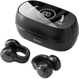 TOOCKI Bluetooth 5.3 hoofdtelefoon met digitaal display, oplaadcase, looptijd, 5 uur, luidspreker, 13 mm, systeem, oorklem, niet opdringerig, geïntegreerde digitale bediening