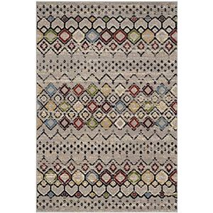 SAFAVIEH Boho Chic tapijt voor woonkamer, eetkamer, slaapkamer - Amsterdam Collection, korte pool, lichtgrijs en multi, 155 x 229 cm