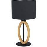EGLO Tafellamp Basildon 1, 1-lichts minimalistisch nachtlampje, textiel nachtlamp van hout, stof en metaal in natuur en zwart, tafel lamp voor woonkamer, met schakelaar, E27