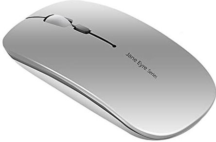 Uiosmuph Q5 Draadloze Muis, 2,4 GHz USB oplaadbaar muis met USB nano-ontvanger slanke stille gamingmuis voor Windows PC laptop Mac MacBook- zilver